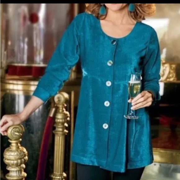 SOFT surroundings flona teal chenille velvety tunic blazer sz medium - Picture 1 of 6